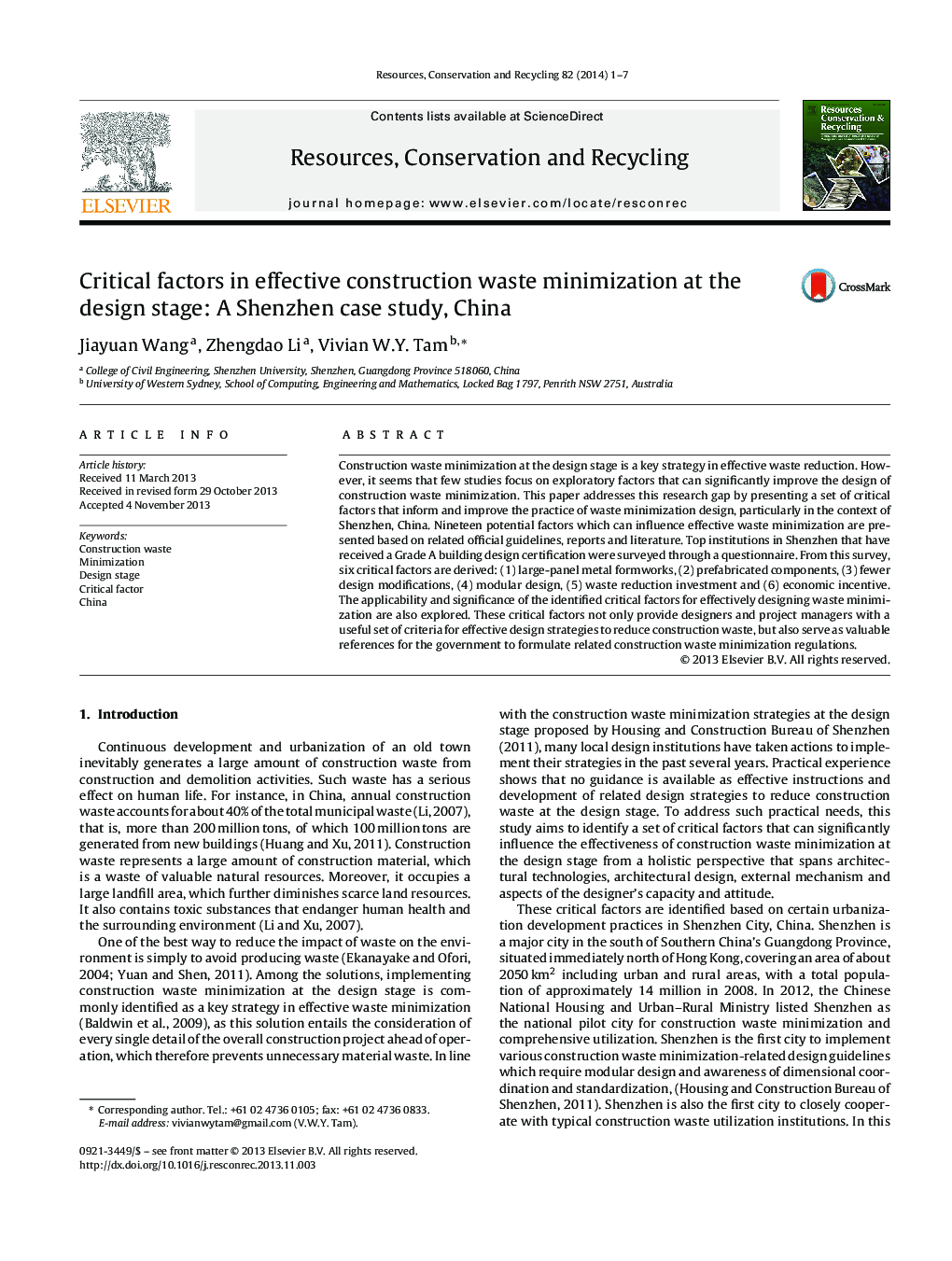 Critical factors in effective construction waste minimization at the design stage: A Shenzhen case study, China