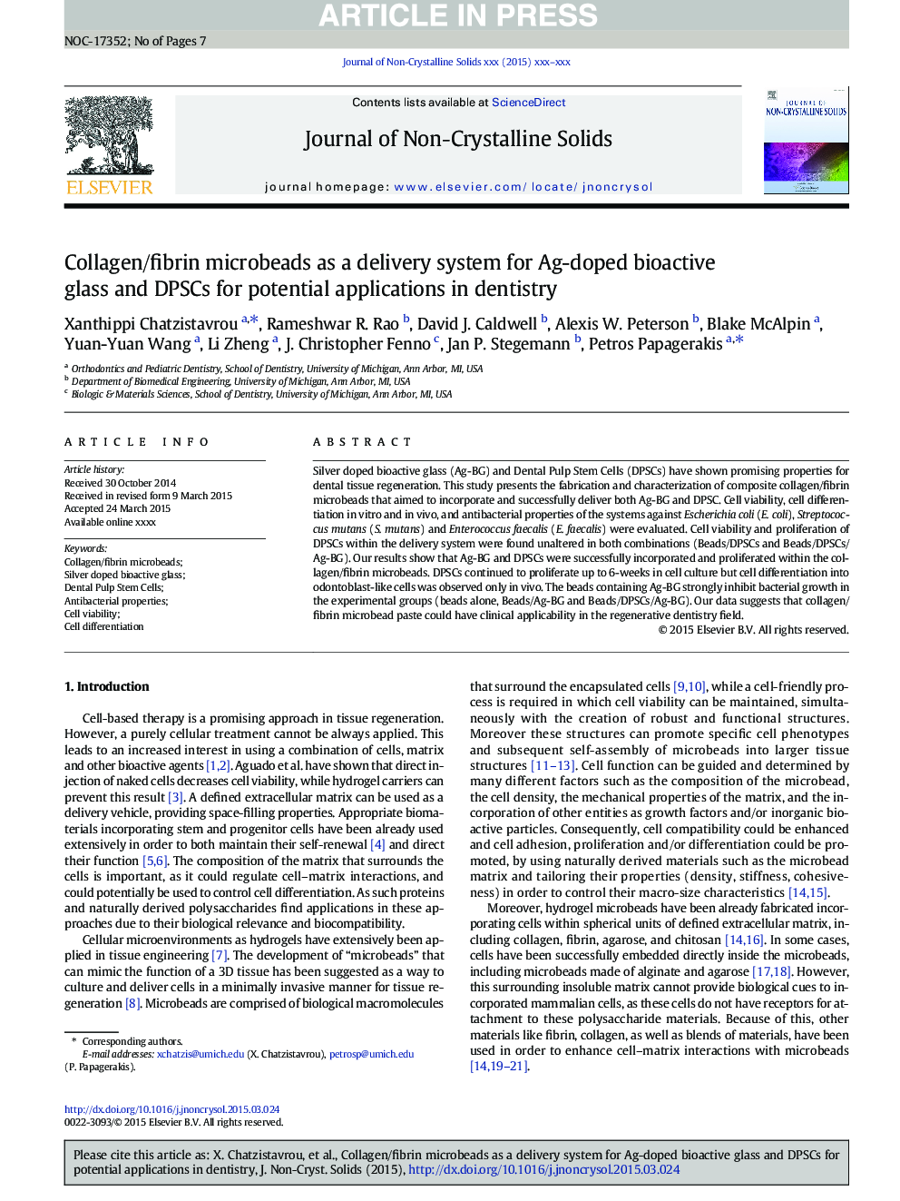 Collagen/fibrin microbeads as a delivery system for Ag-doped bioactive glass and DPSCs for potential applications in dentistry