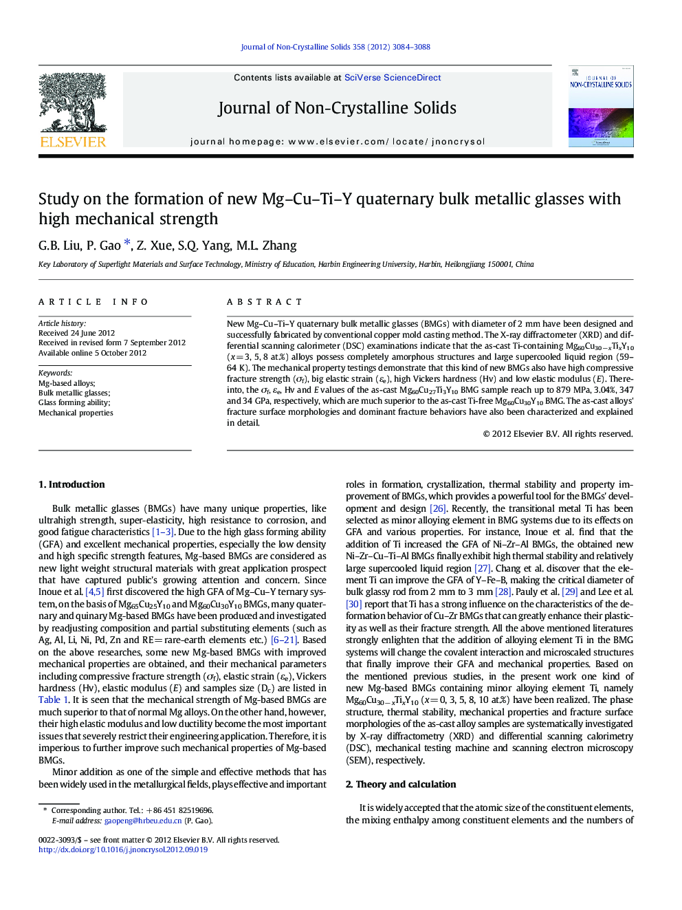 عکس صفحه اول مقاله: Study on the formation of new Mg-Cu-Ti-Y quaternary bulk metallic glasses with high mechanical strength Study on the formation of new Mg-Cu-Ti-Y quaternary bulk metallic glasses with high mechanical strength