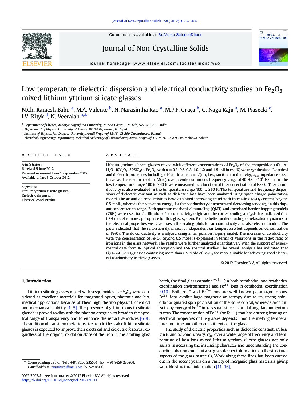 Low temperature dielectric dispersion and electrical conductivity studies on Fe2O3 mixed lithium yttrium silicate glasses