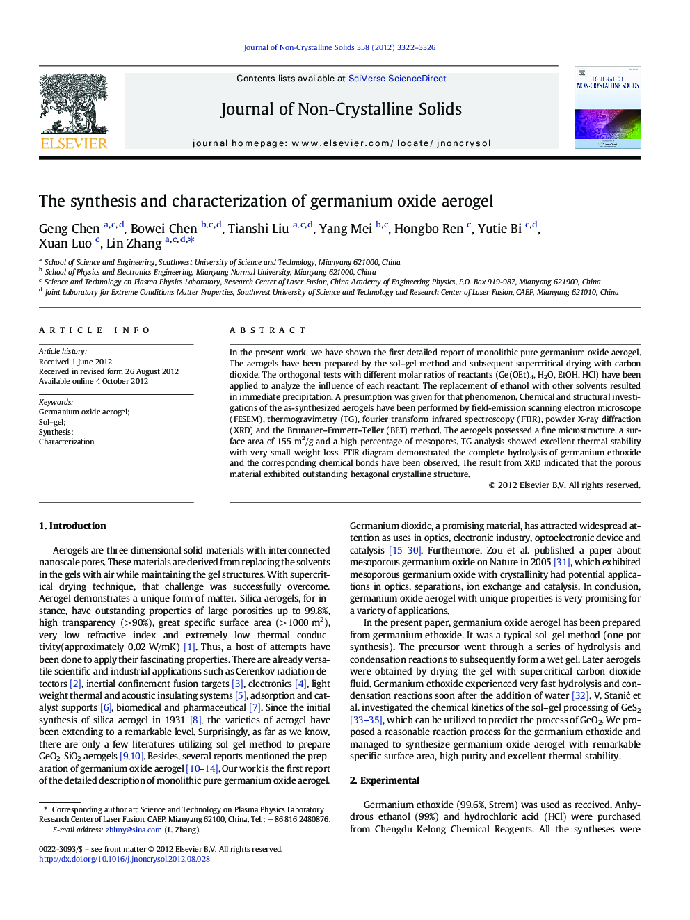 The synthesis and characterization of germanium oxide aerogel