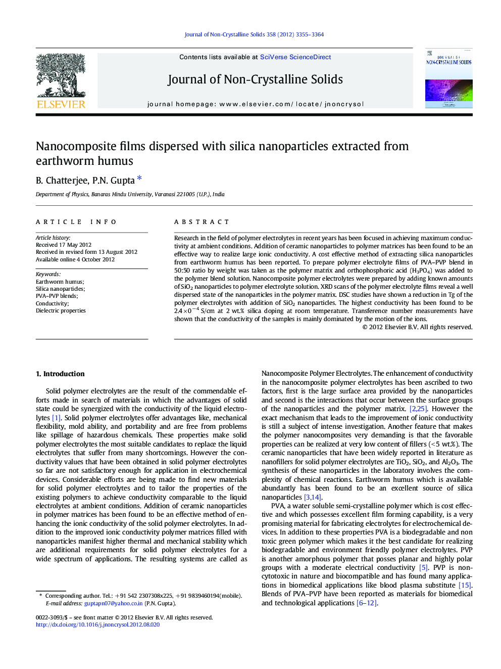 Nanocomposite films dispersed with silica nanoparticles extracted from earthworm humus