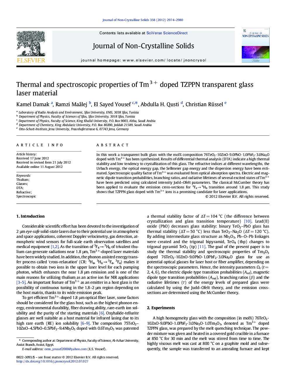 Thermal and spectroscopic properties of Tm3Â + doped TZPPN transparent glass laser material