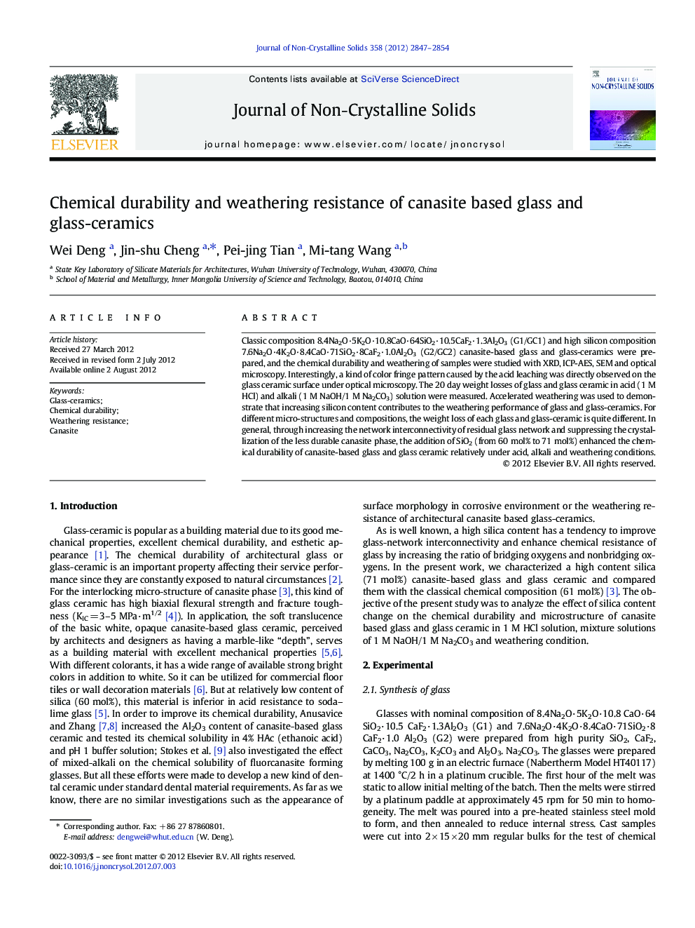 Chemical durability and weathering resistance of canasite based glass and glass-ceramics