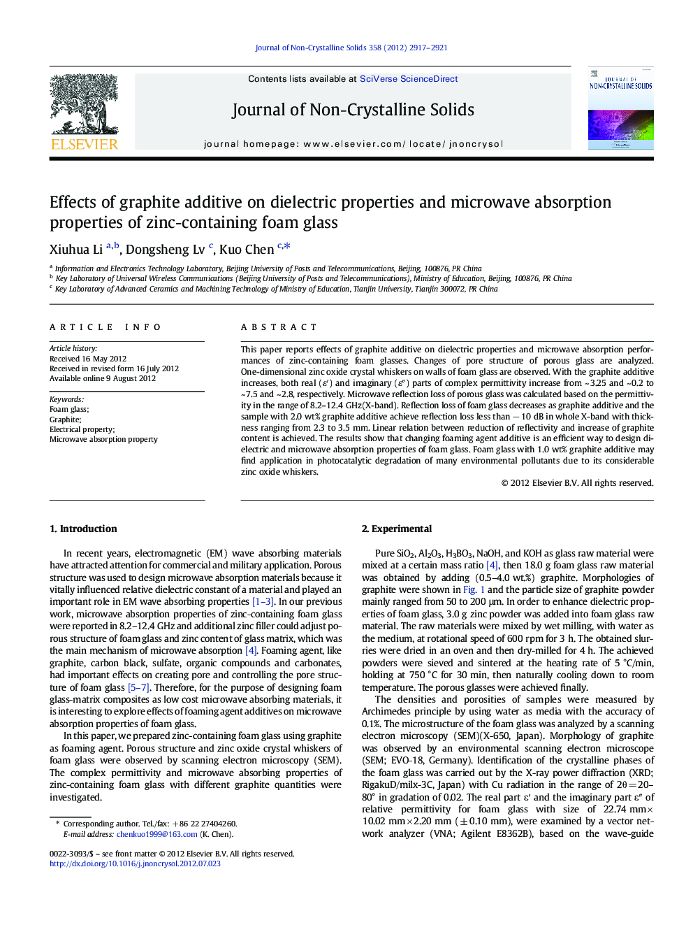 Effects of graphite additive on dielectric properties and microwave absorption properties of zinc-containing foam glass