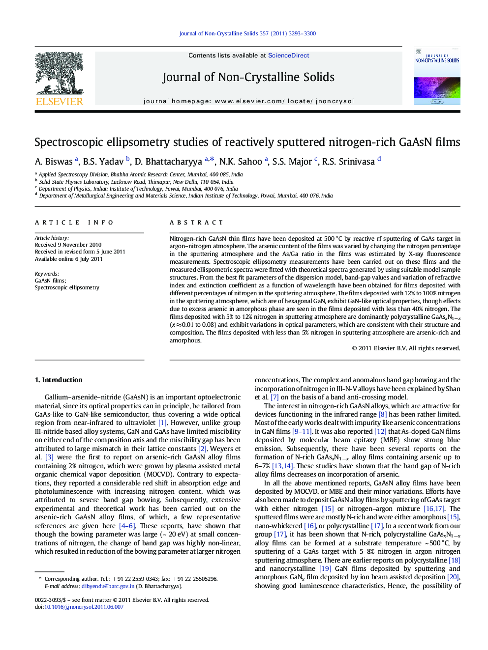 Spectroscopic ellipsometry studies of reactively sputtered nitrogen-rich GaAsN films