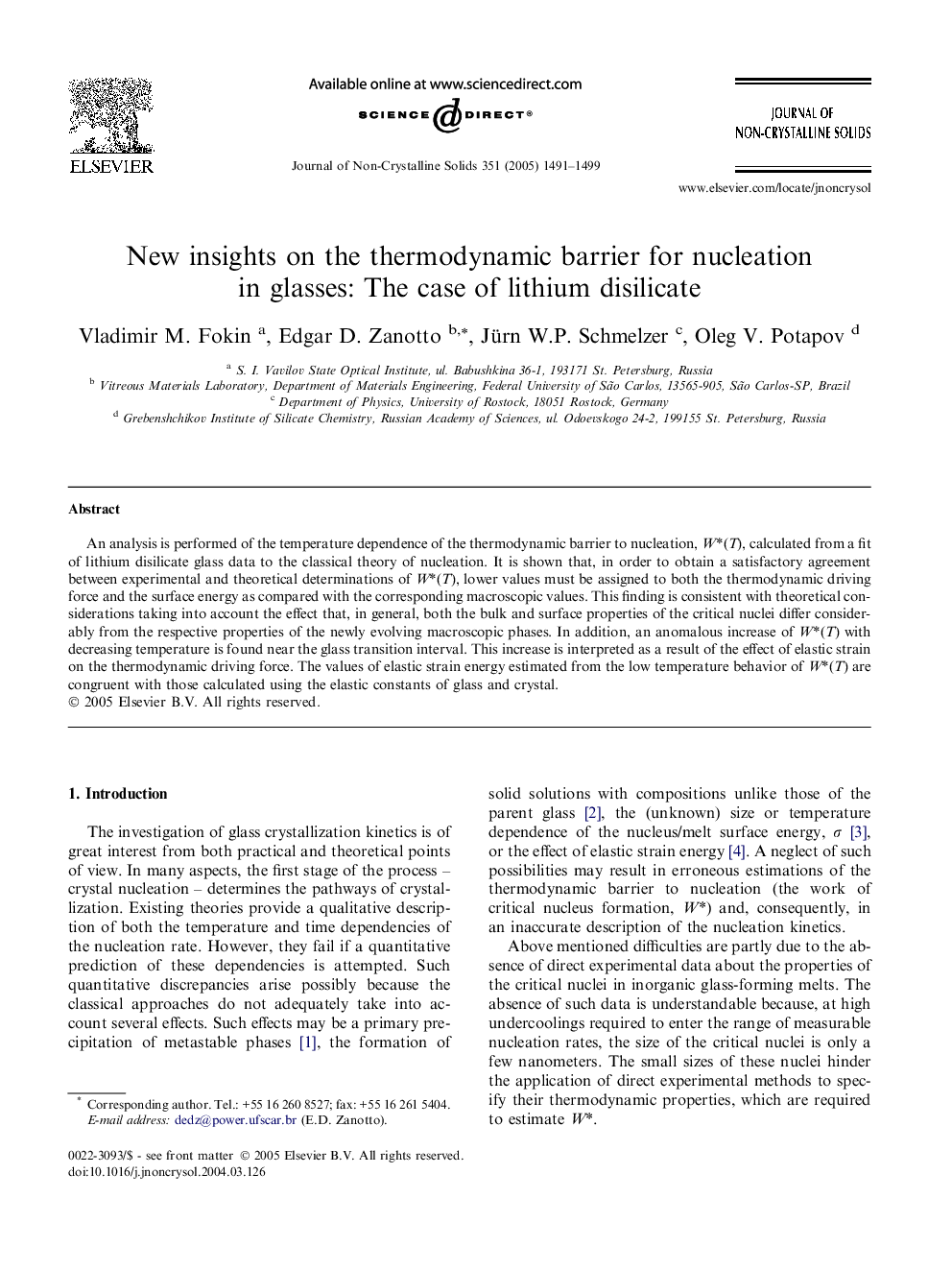 New insights on the thermodynamic barrier for nucleation in glasses: The case of lithium disilicate