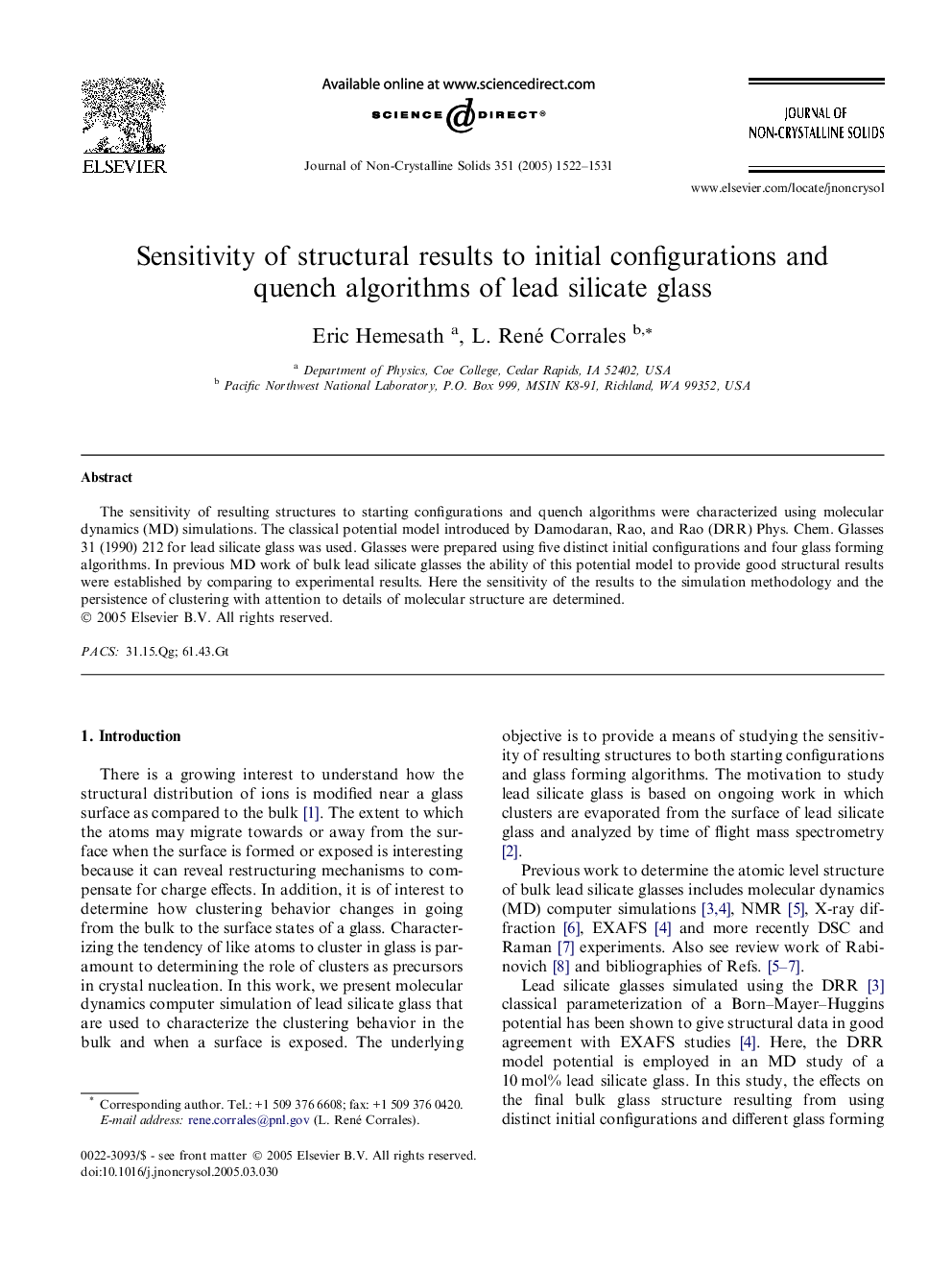 Sensitivity of structural results to initial configurations and quench algorithms of lead silicate glass