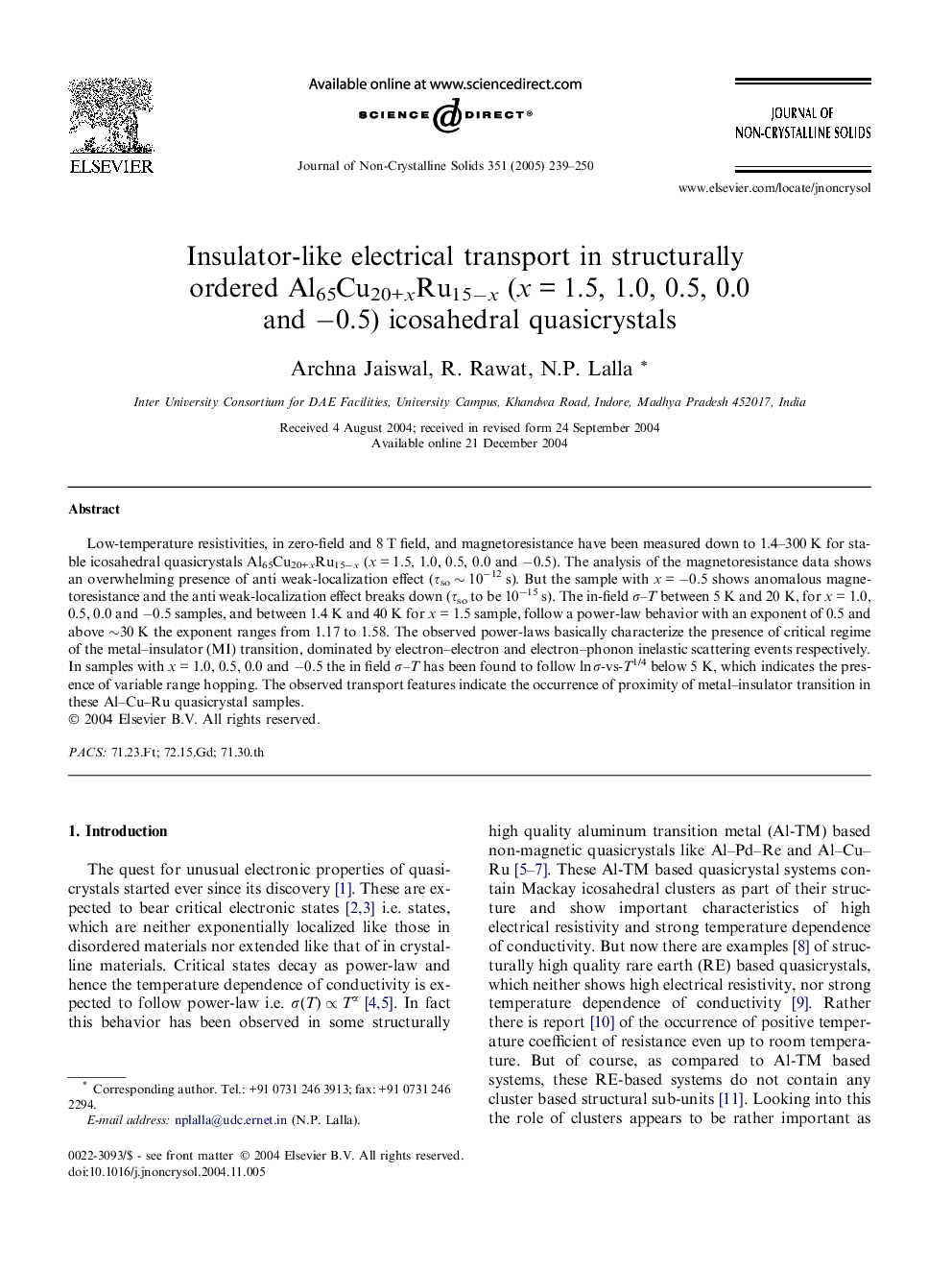 Insulator-like electrical transport in structurally ordered Al65Cu20+xRu15âx (xÂ =Â 1.5, 1.0, 0.5, 0.0 and â0.5) icosahedral quasicrystals
