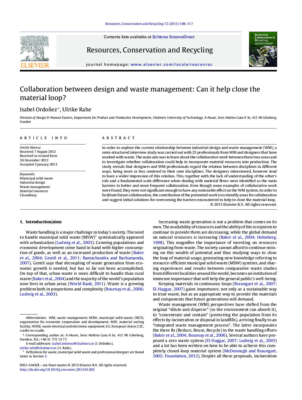 Collaboration between design and waste management: Can it help close the material loop?