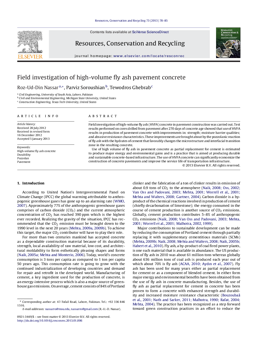 Field investigation of high-volume fly ash pavement concrete