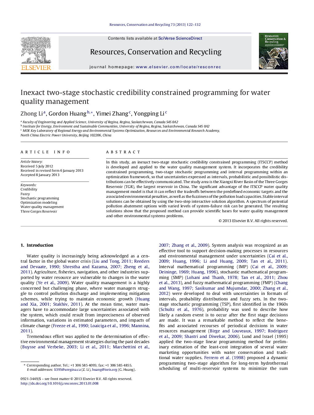 Inexact two-stage stochastic credibility constrained programming for water quality management