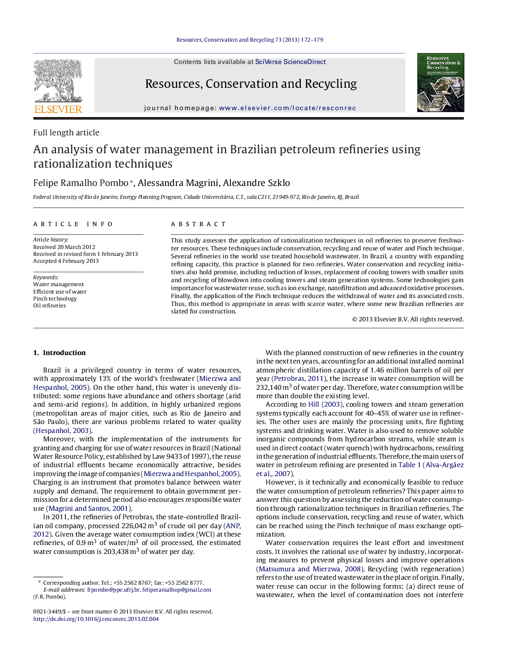 An analysis of water management in Brazilian petroleum refineries using rationalization techniques