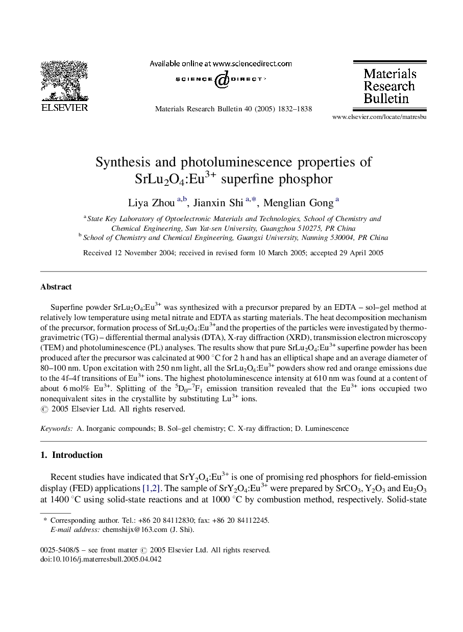 Synthesis and photoluminescence properties of SrLu2O4:Eu3+ superfine phosphor