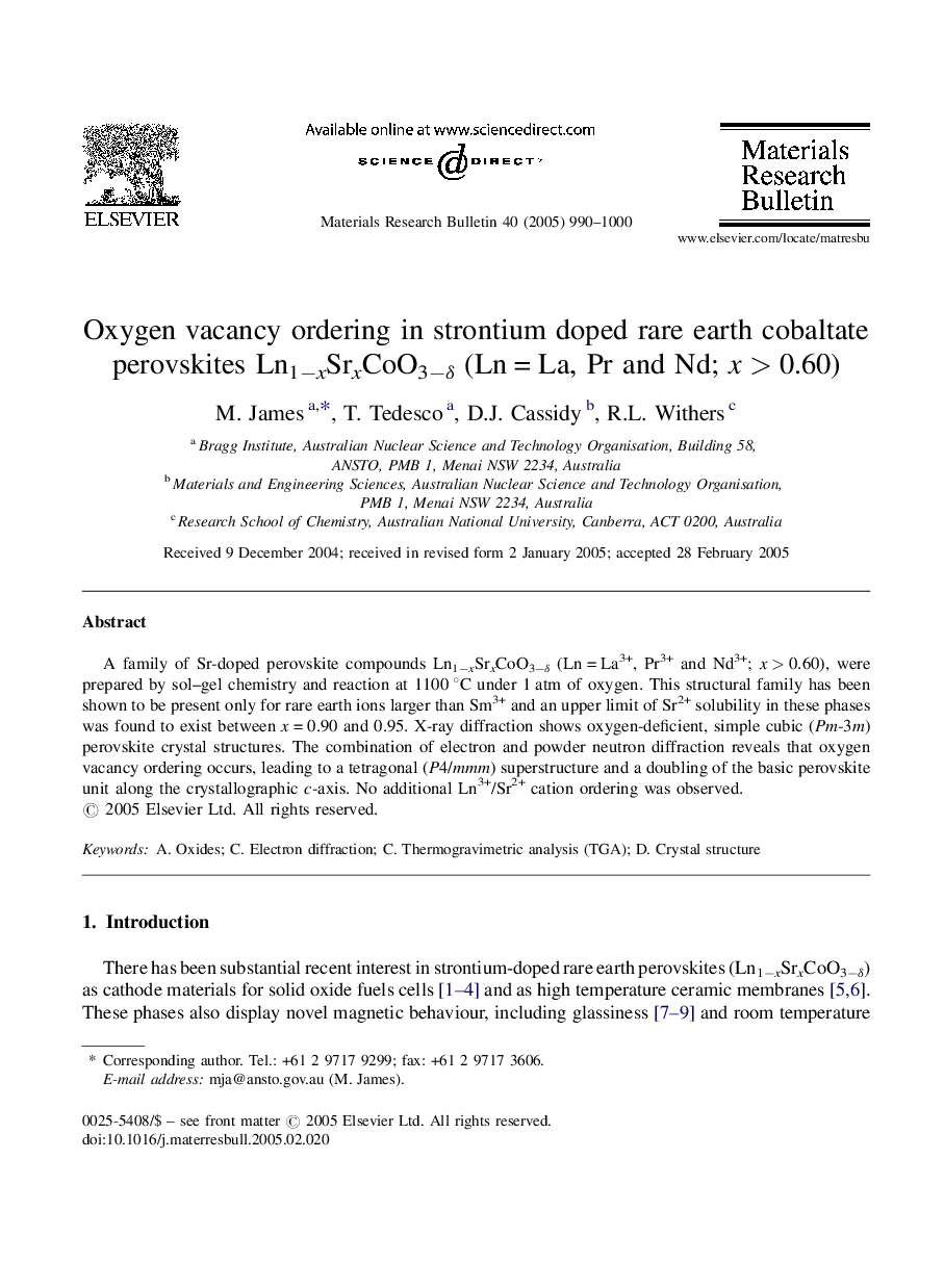 Oxygen vacancy ordering in strontium doped rare earth cobaltate perovskites Ln1âxSrxCoO3âÎ´ (LnÂ =Â La, Pr and Nd; xÂ >Â 0.60)