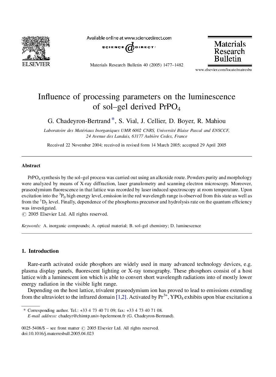 Influence of processing parameters on the luminescence of sol-gel derived PrPO4