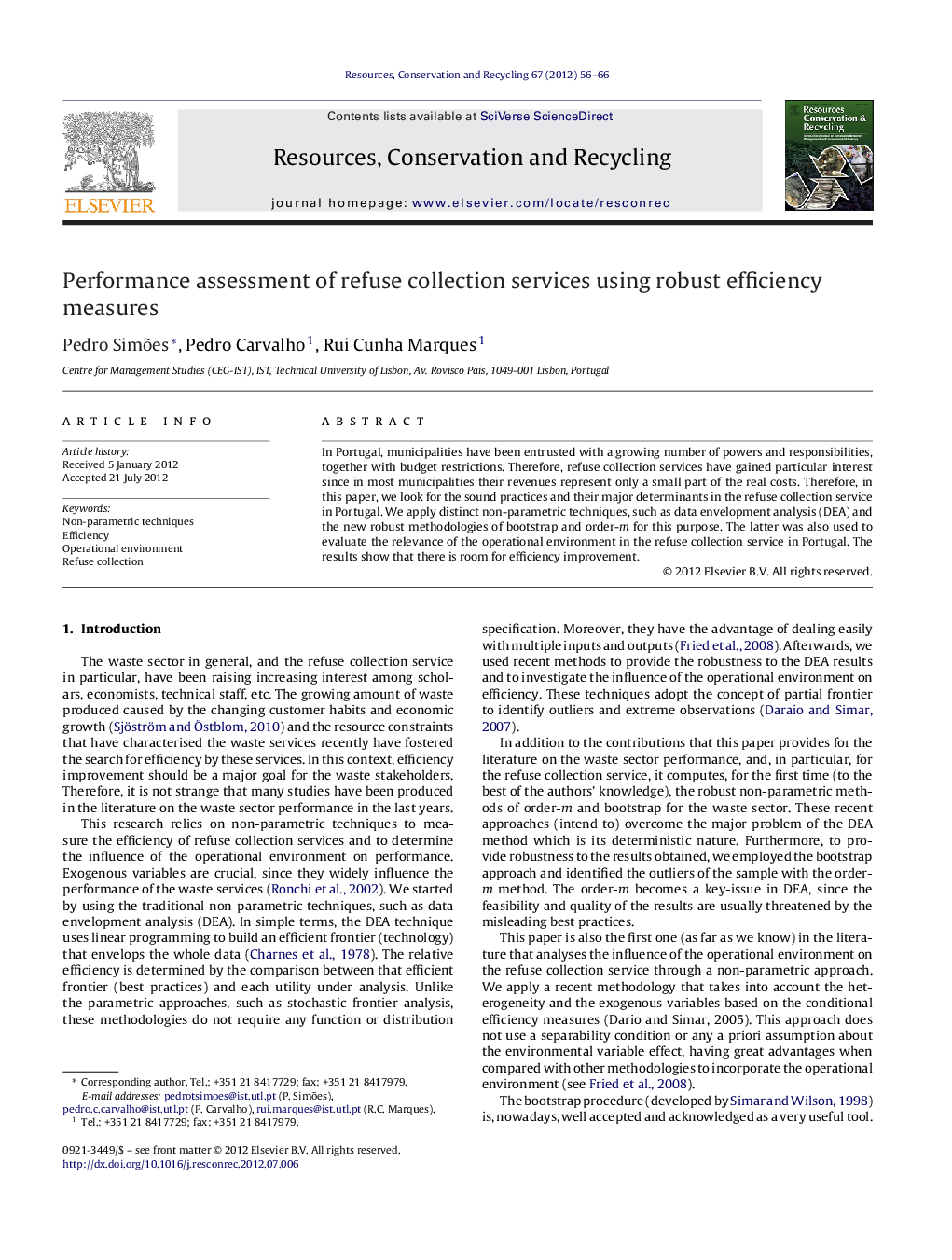 Performance assessment of refuse collection services using robust efficiency measures