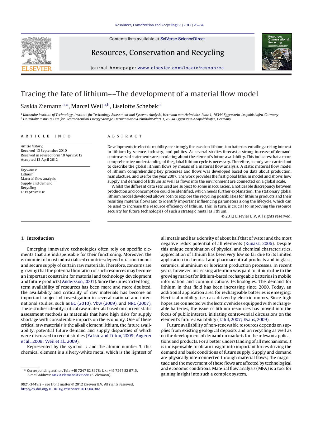 Tracing the fate of lithium––The development of a material flow model