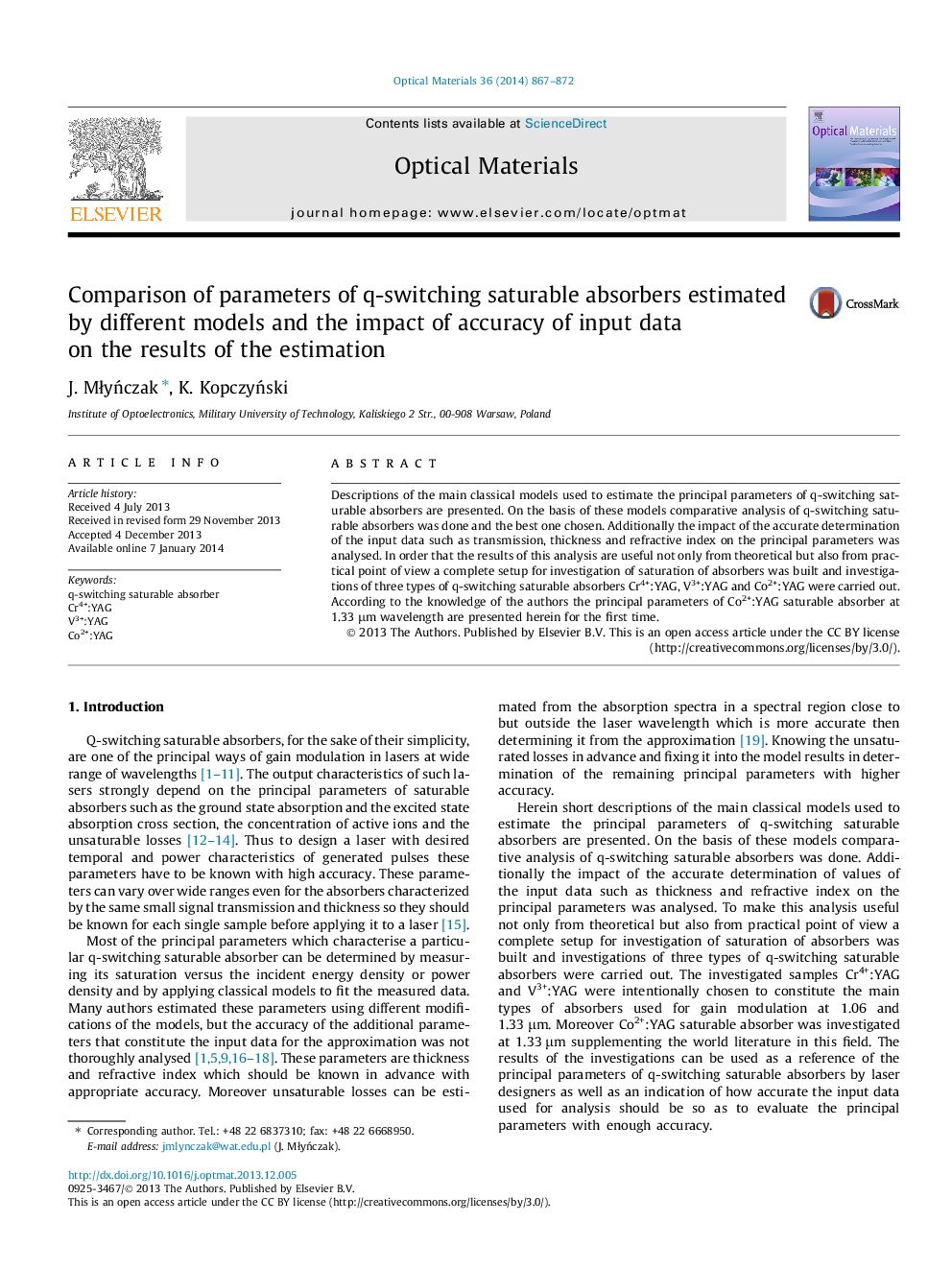 Comparison of parameters of q-switching saturable absorbers estimated by different models and the impact of accuracy of input data on the results of the estimation