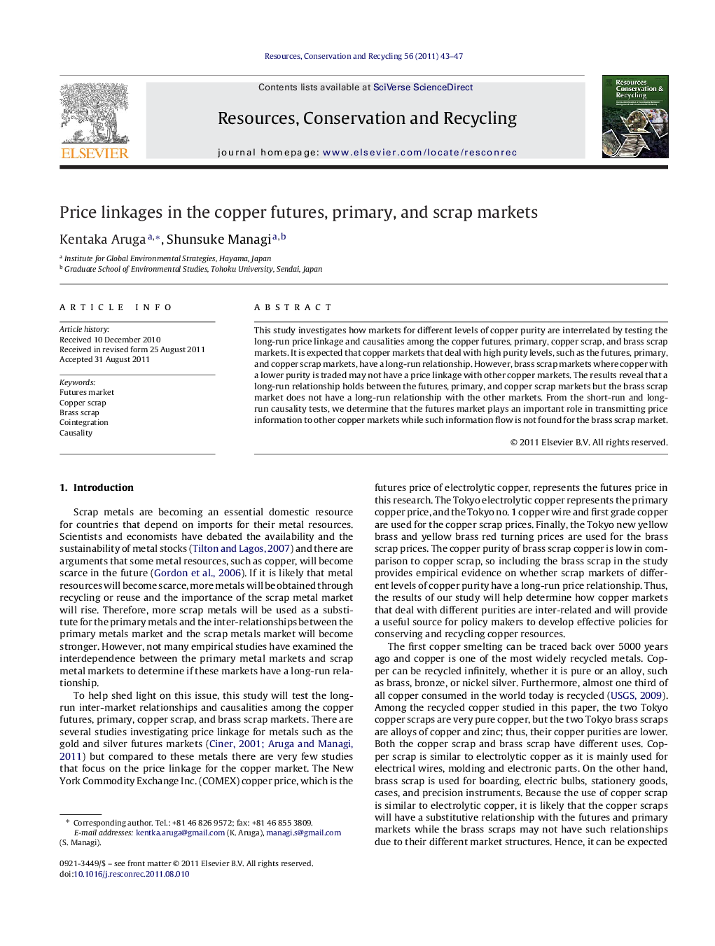 Price linkages in the copper futures, primary, and scrap markets