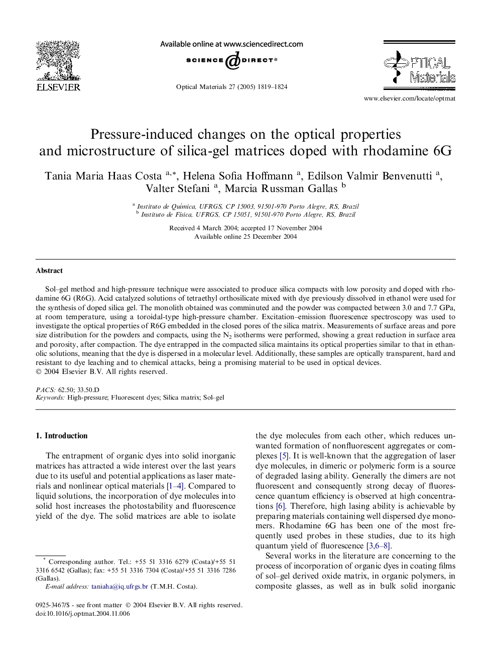 Pressure-induced changes on the optical properties and microstructure of silica-gel matrices doped with rhodamine 6G