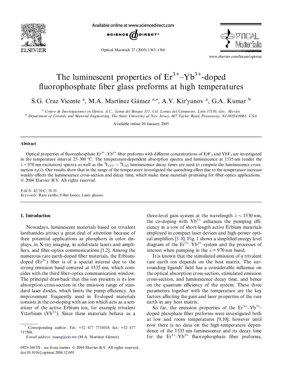 The luminescent properties of Er3+-Yb3+-doped fluorophosphate fiber glass preforms at high temperatures