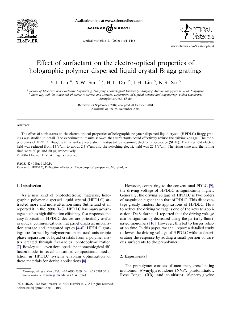 Effect of surfactant on the electro-optical properties of holographic polymer dispersed liquid crystal Bragg gratings