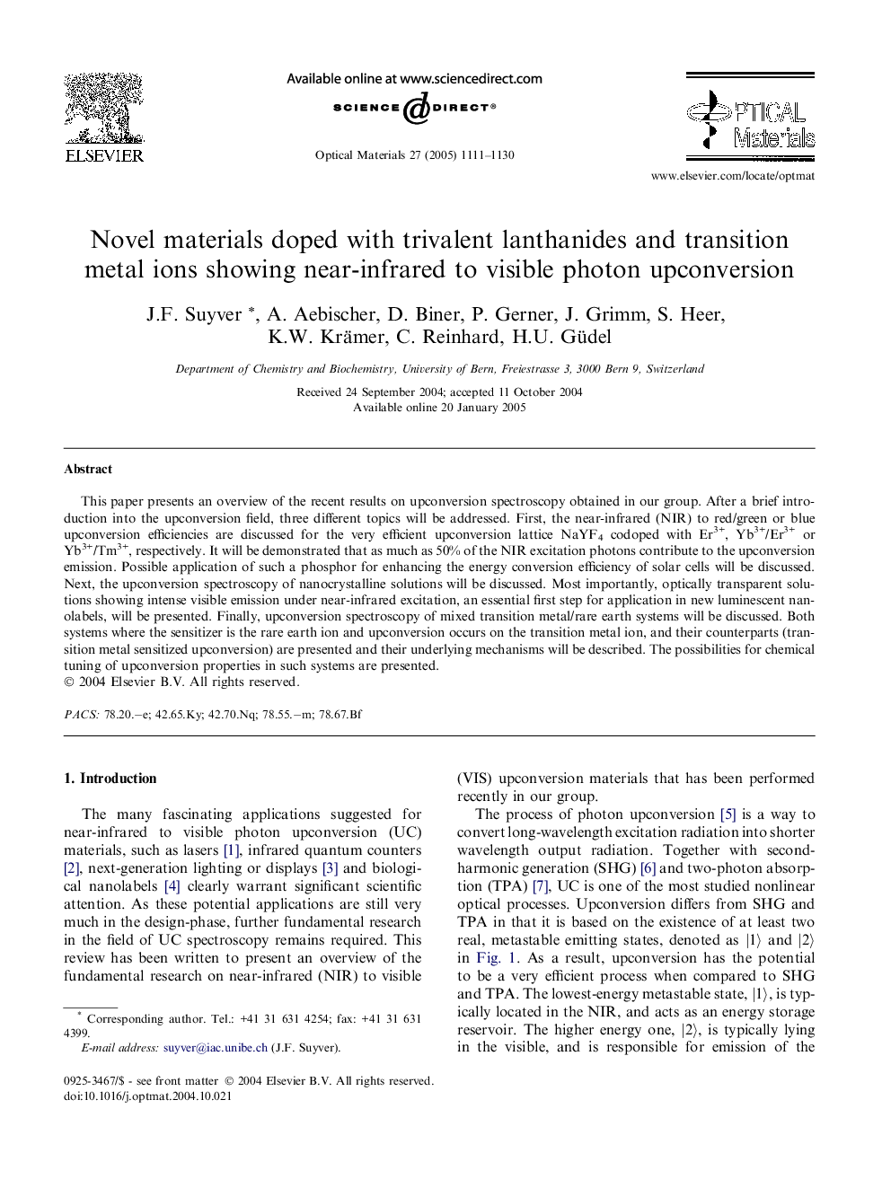 Novel materials doped with trivalent lanthanides and transition metal ions showing near-infrared to visible photon upconversion