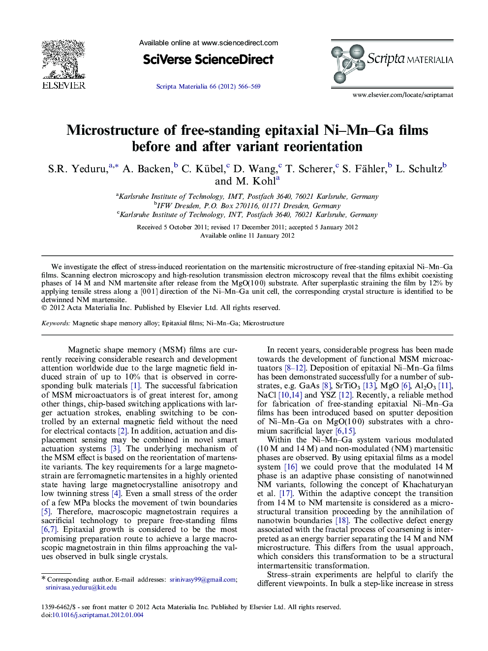 Microstructure of free-standing epitaxial Ni-Mn-Ga films before and after variant reorientation