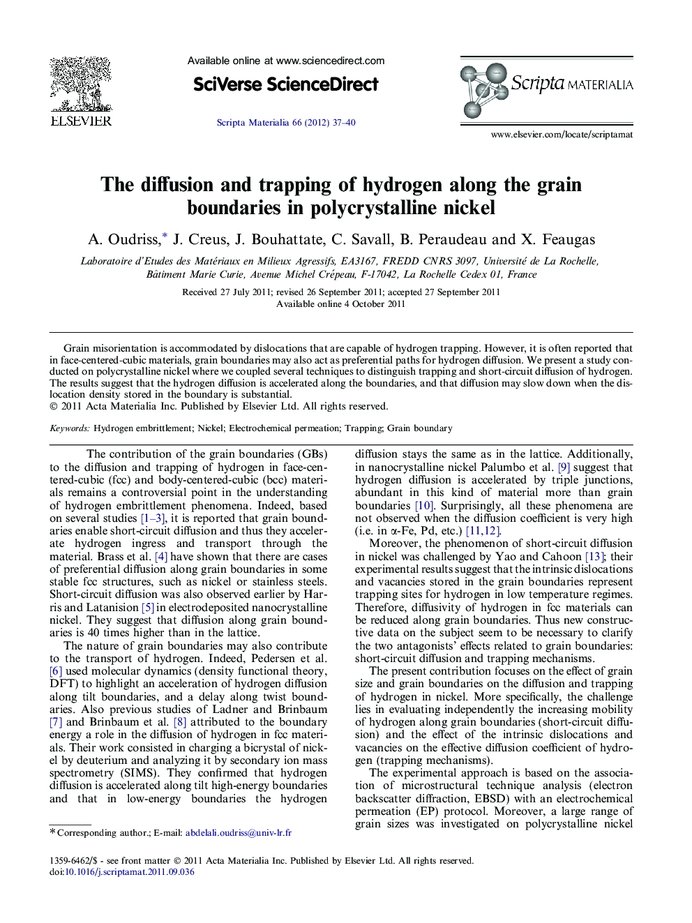 The diffusion and trapping of hydrogen along the grain boundaries in polycrystalline nickel