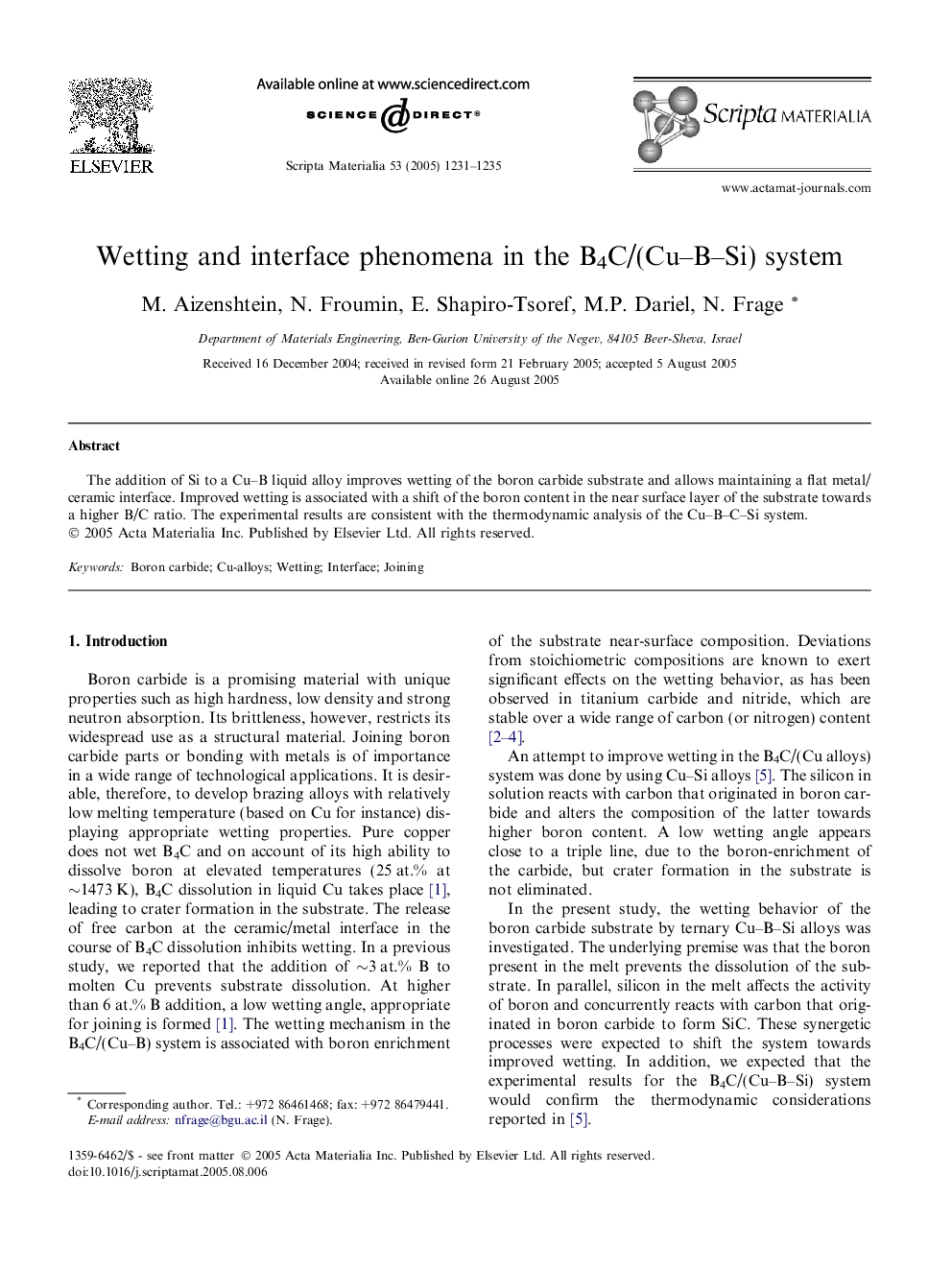 Wetting and interface phenomena in the B4C/(Cu-B-Si) system