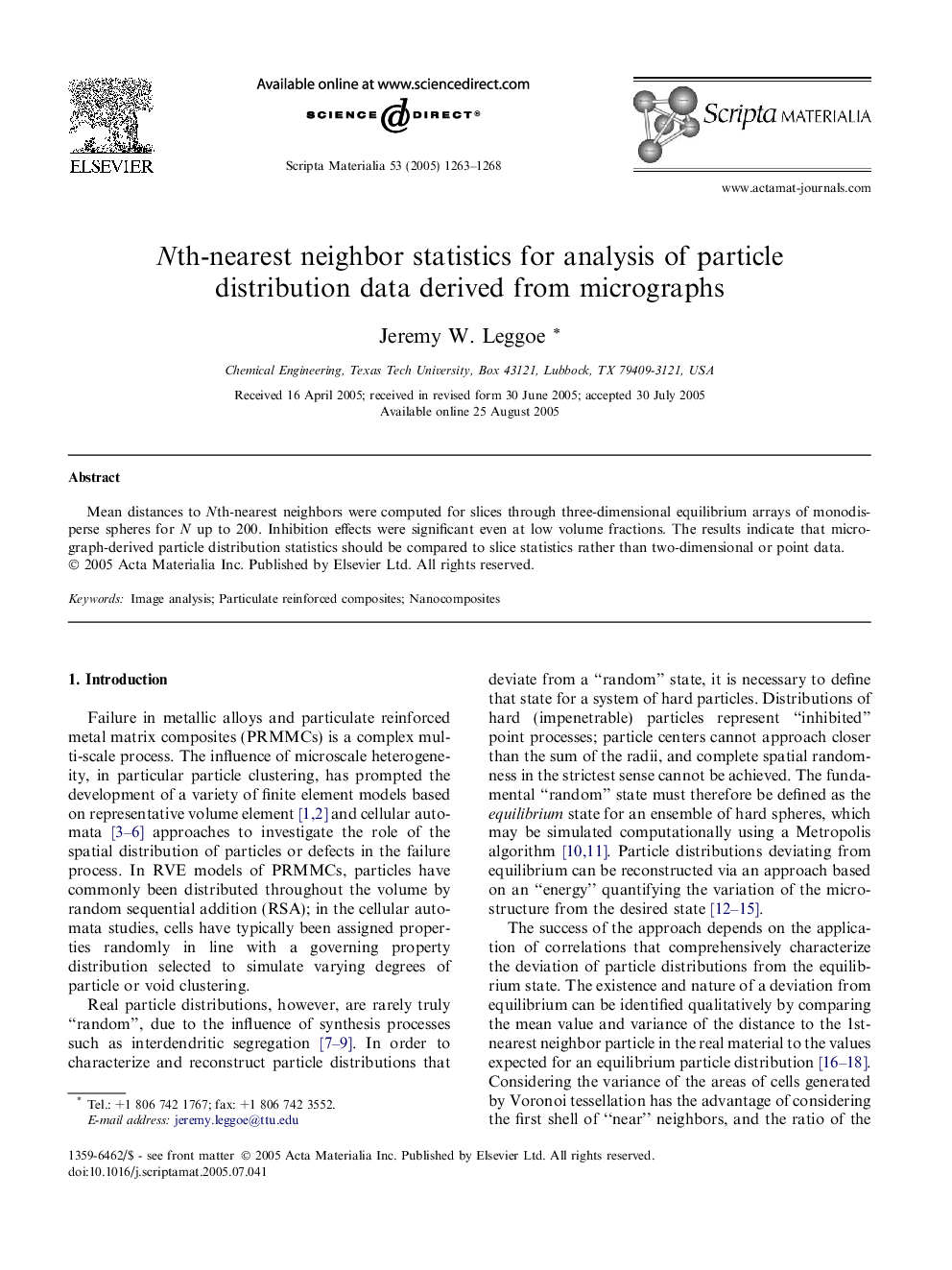 Nth-nearest neighbor statistics for analysis of particle distribution data derived from micrographs