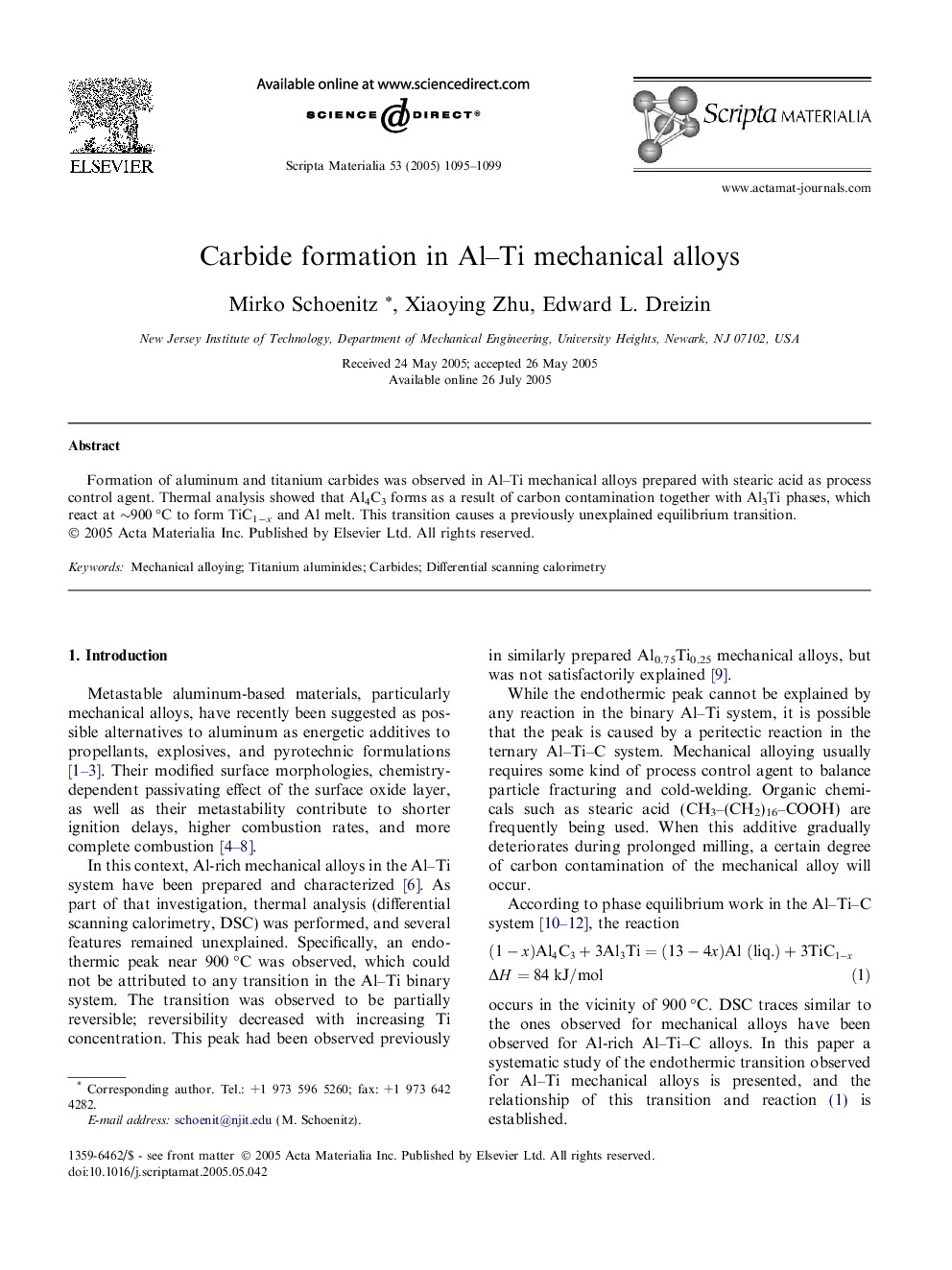 Carbide formation in Al-Ti mechanical alloys