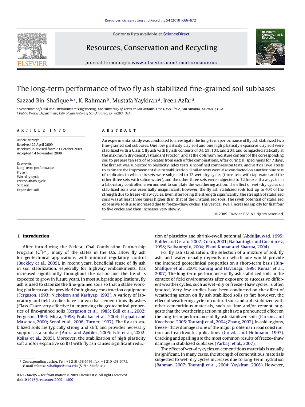 The long-term performance of two fly ash stabilized fine-grained soil subbases