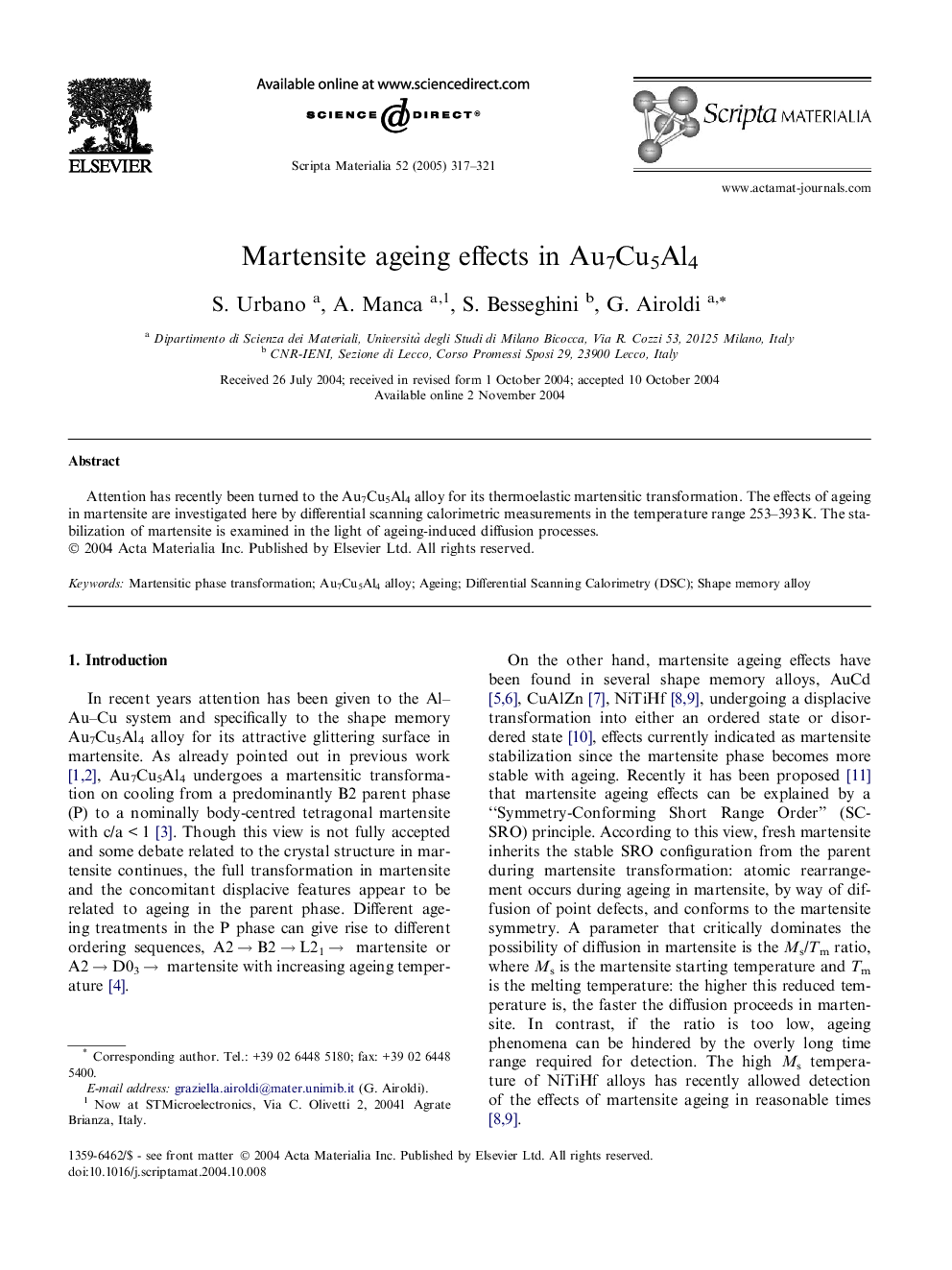 Martensite ageing effects in Au7Cu5Al4