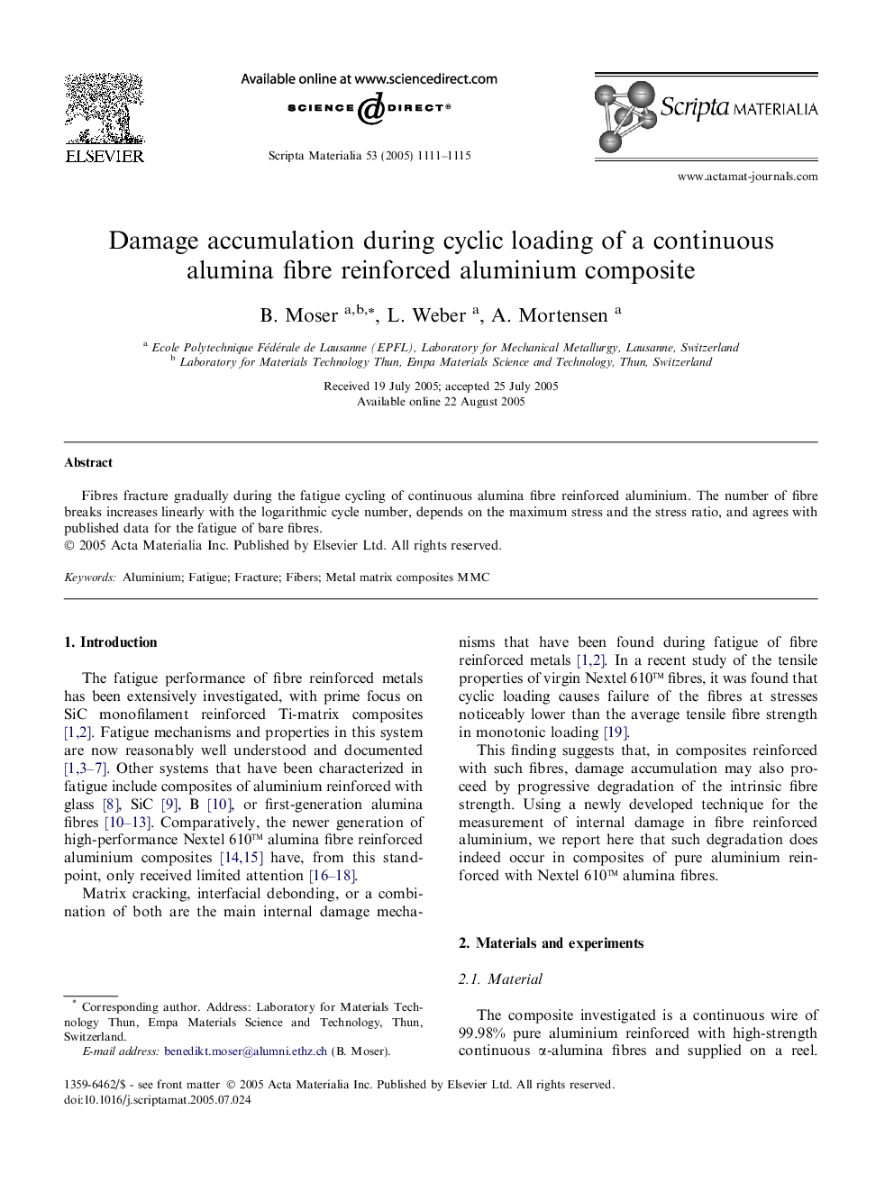 Damage accumulation during cyclic loading of a continuous alumina fibre reinforced aluminium composite