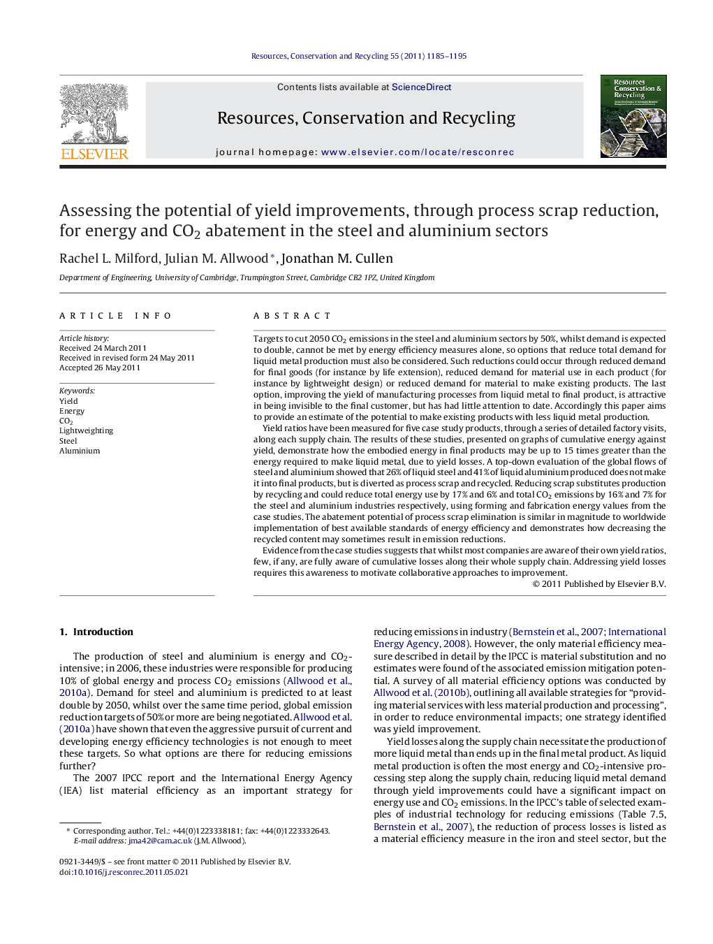 Assessing the potential of yield improvements, through process scrap reduction, for energy and CO2 abatement in the steel and aluminium sectors