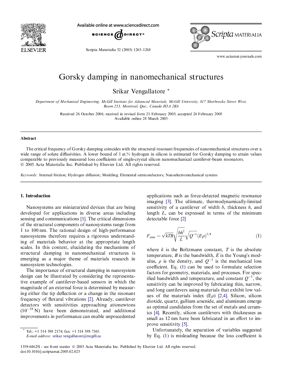 Gorsky damping in nanomechanical structures