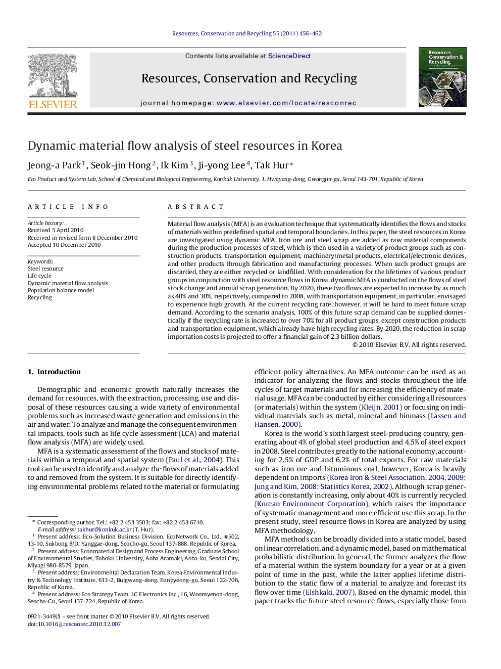 Dynamic material flow analysis of steel resources in Korea