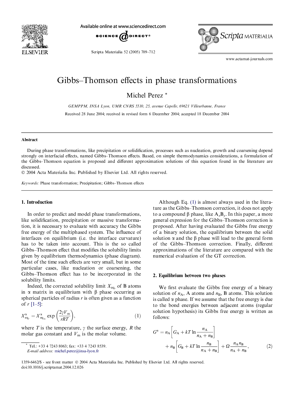 Gibbs-Thomson effects in phase transformations