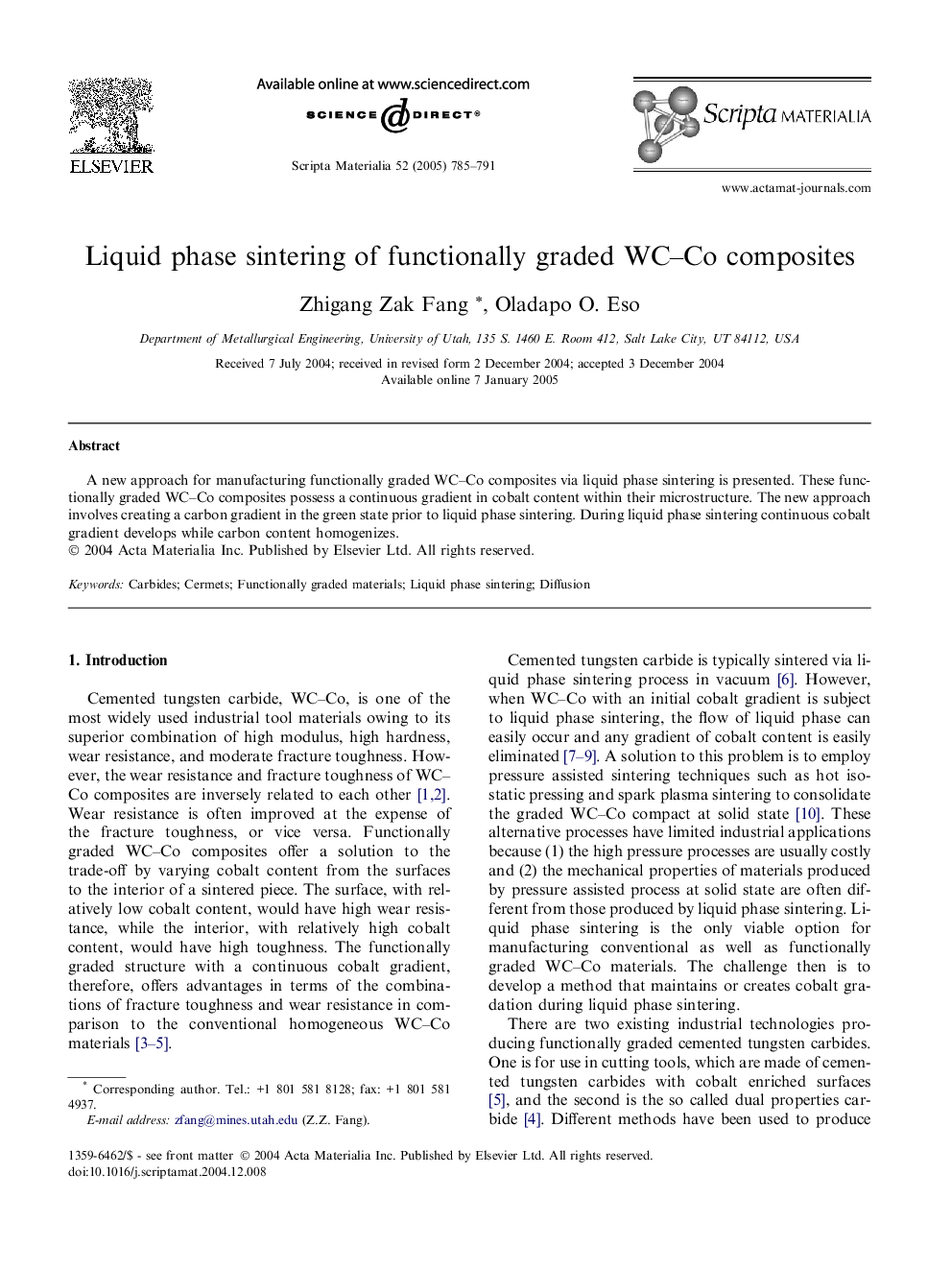 Liquid phase sintering of functionally graded WC-Co composites