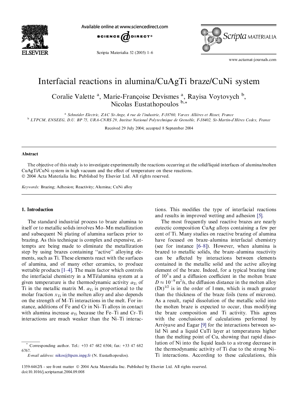 Interfacial reactions in alumina/CuAgTi braze/CuNi system