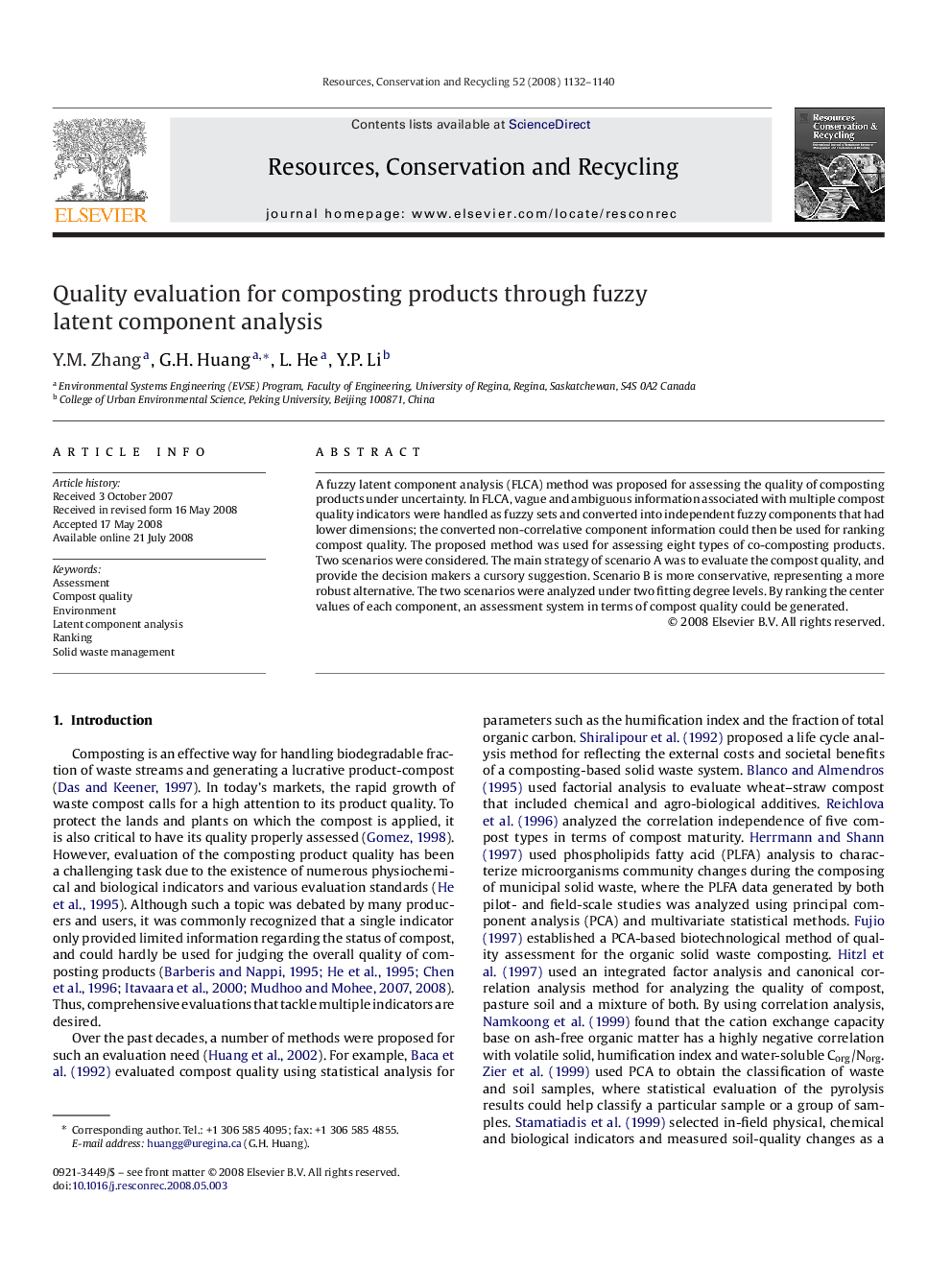 Quality evaluation for composting products through fuzzy latent component analysis