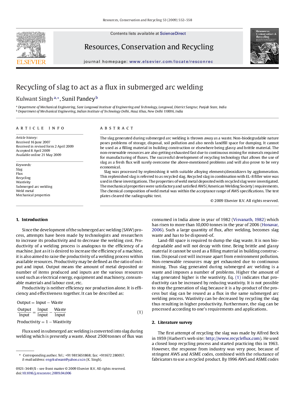 Recycling of slag to act as a flux in submerged arc welding