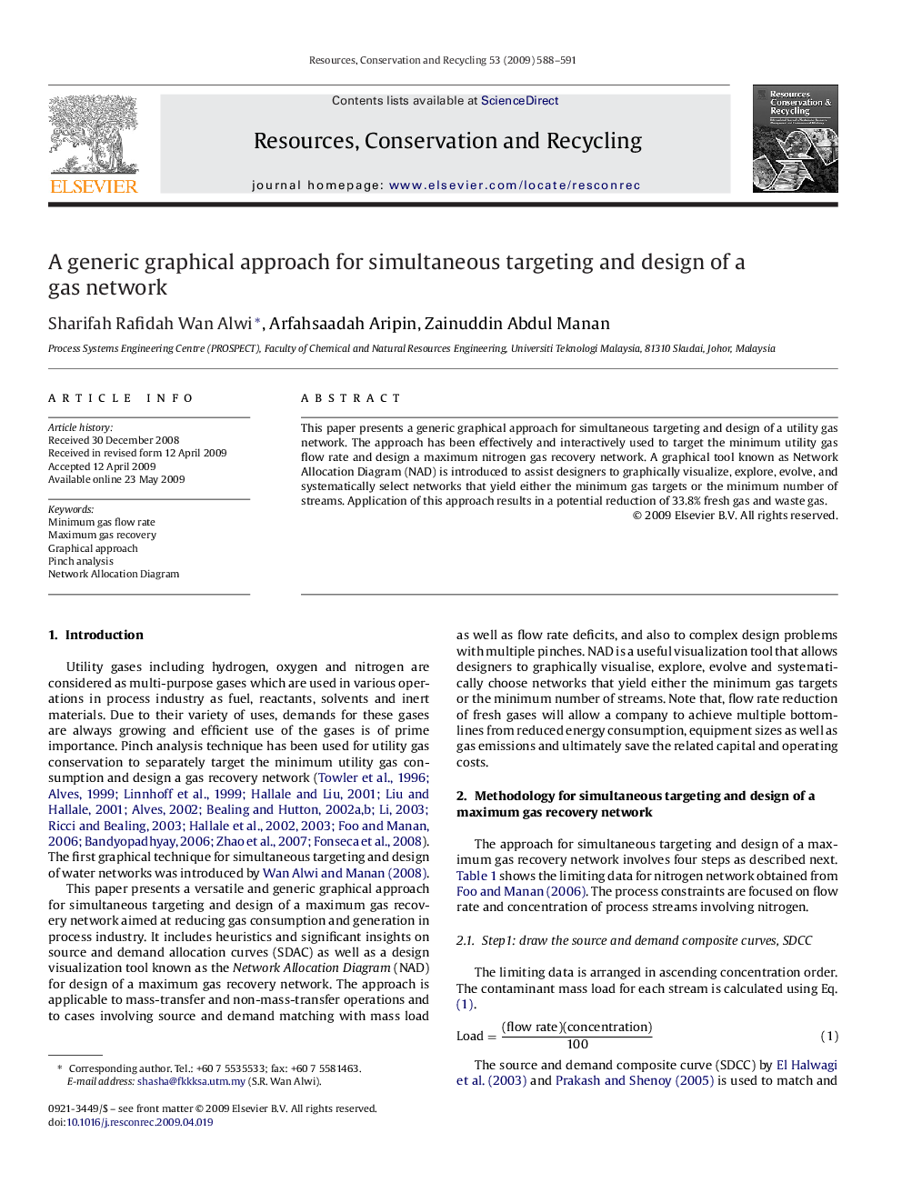 A generic graphical approach for simultaneous targeting and design of a gas network