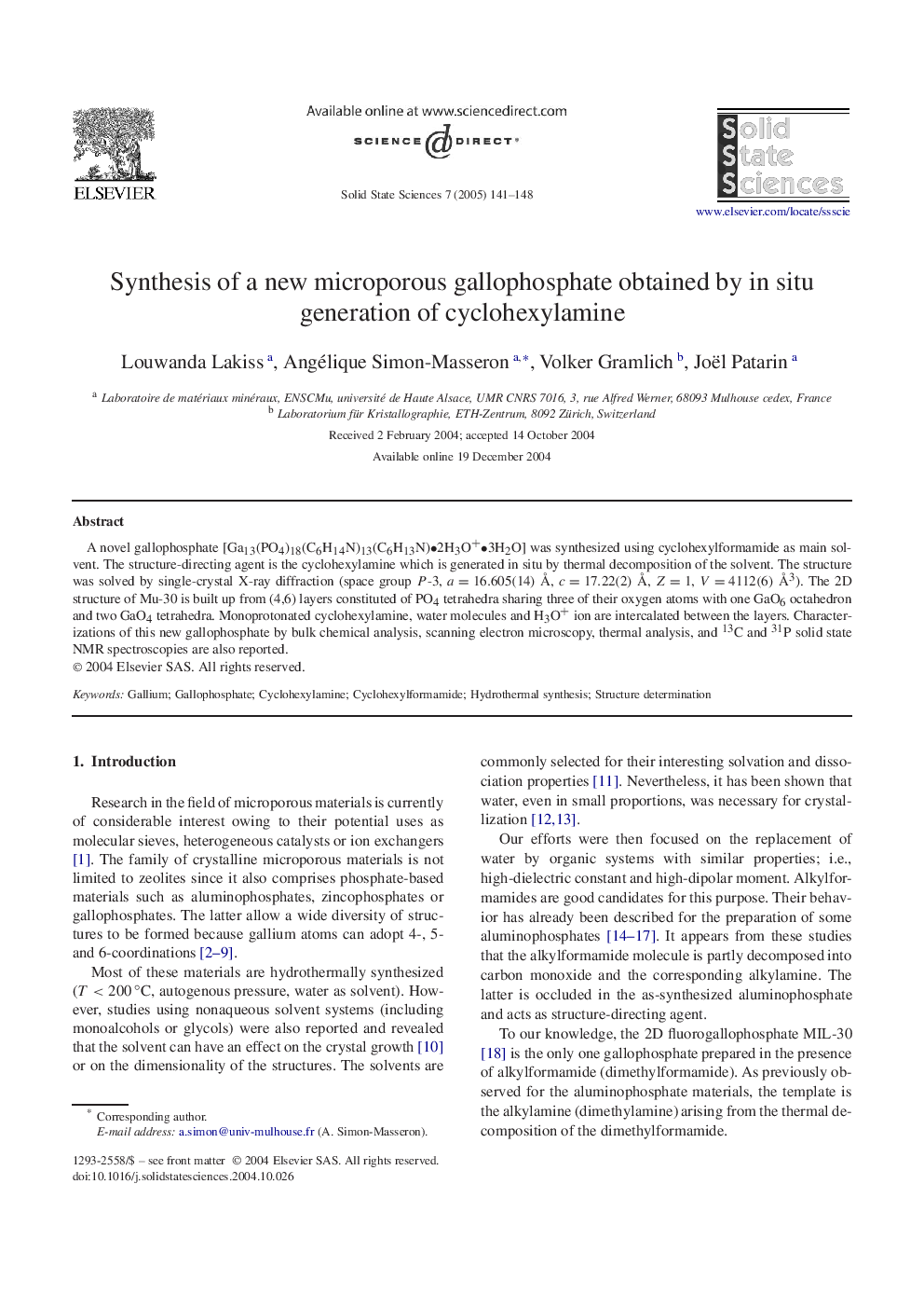 Synthesis of a new microporous gallophosphate obtained by in situ generation of cyclohexylamine