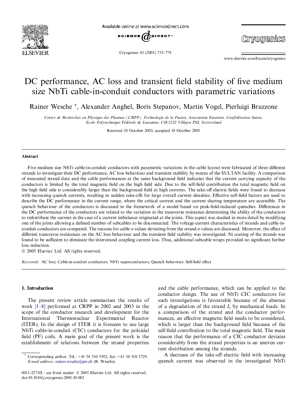 DC performance, AC loss and transient field stability of five medium size NbTi cable-in-conduit conductors with parametric variations