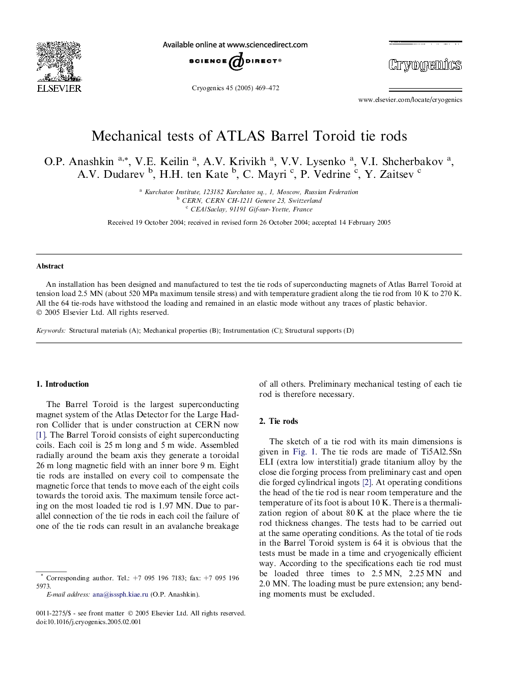 Mechanical tests of ATLAS Barrel Toroid tie rods