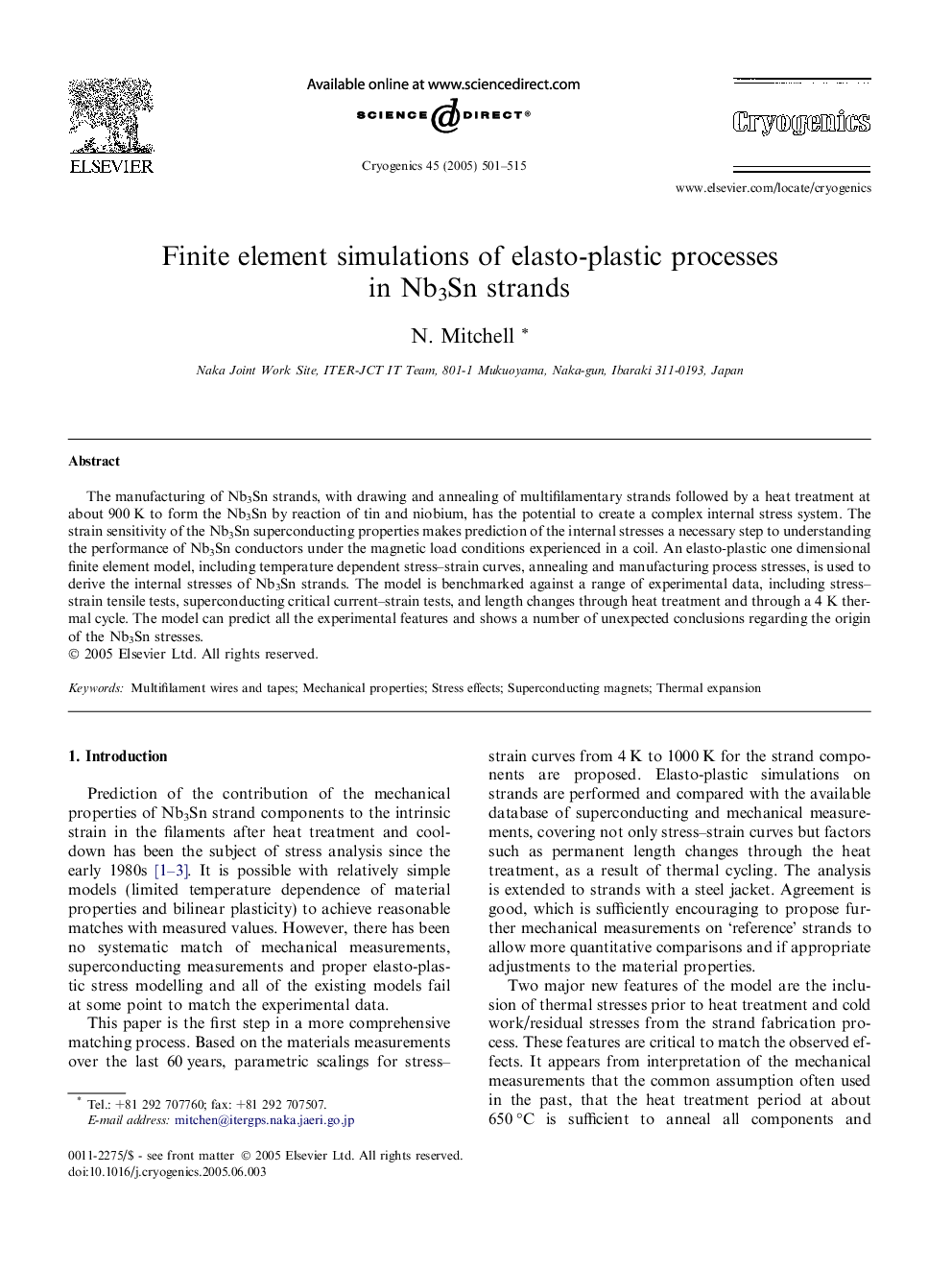 Finite element simulations of elasto-plastic processes in Nb3Sn strands