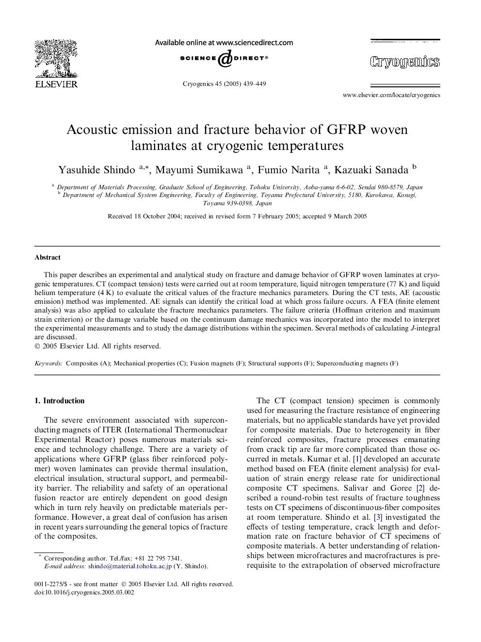 Acoustic emission and fracture behavior of GFRP woven laminates at cryogenic temperatures